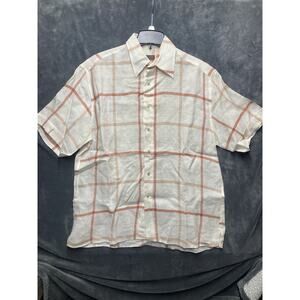 Tiglio Made In France Linen Button Short Slv Shirt Mens Relaxed XL Plaid Beach